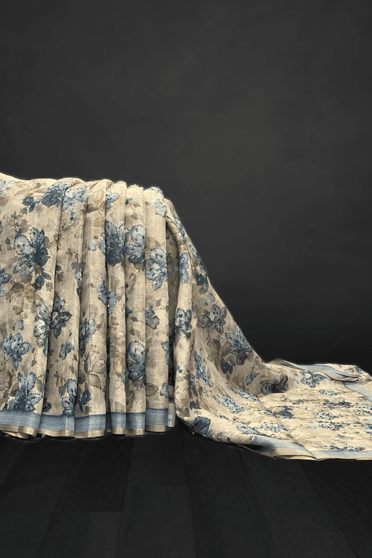 Madavi - The Linen Cotton Saree in Kantha Work 20514