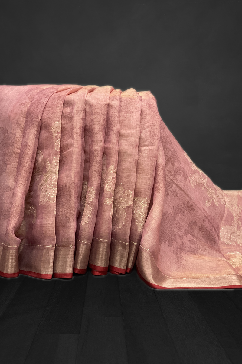Madavi - The Floral Embroidery Linen Cotton Saree 19223