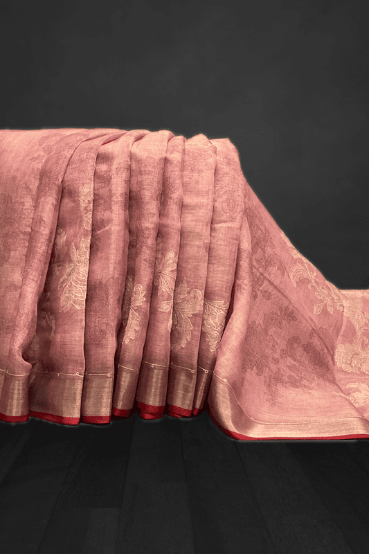 Madavi - The Floral Embroidery Linen Cotton Saree 19223