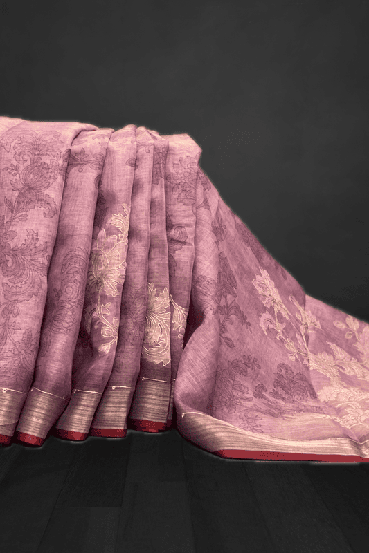 Madavi - The Floral Embroidery Linen Cotton Saree 18500