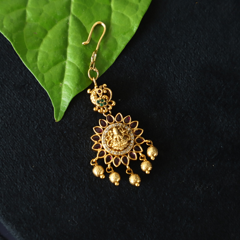 Unique lakshmi design with AD and GREEN stone TIKKA