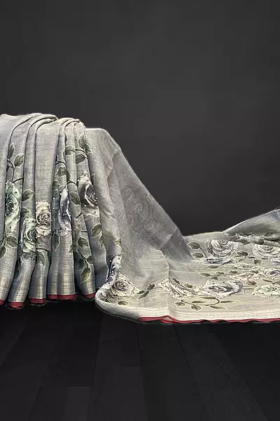 Madavi – The Linen Cotton Saree in Kantha Work 19238