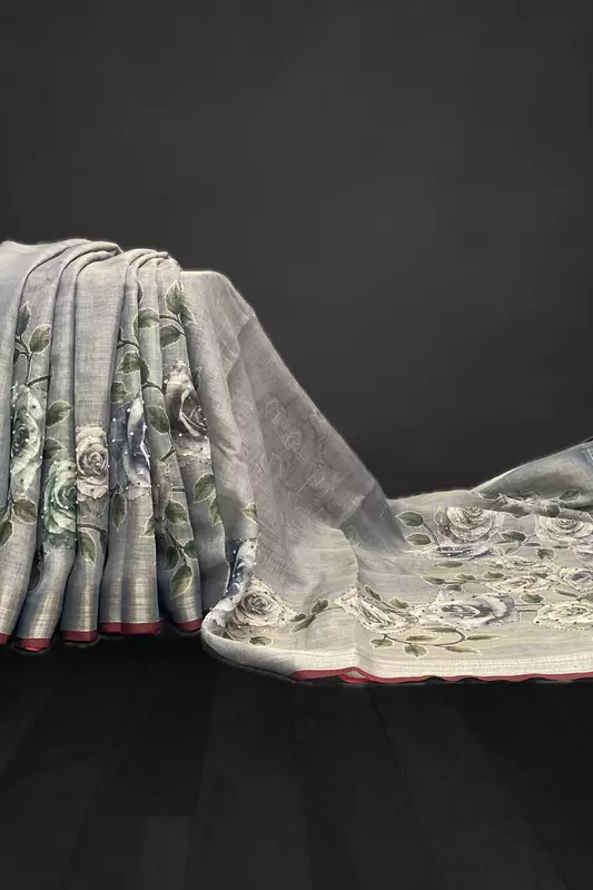 Madavi β The Linen Cotton Saree in Kantha Work 19238
