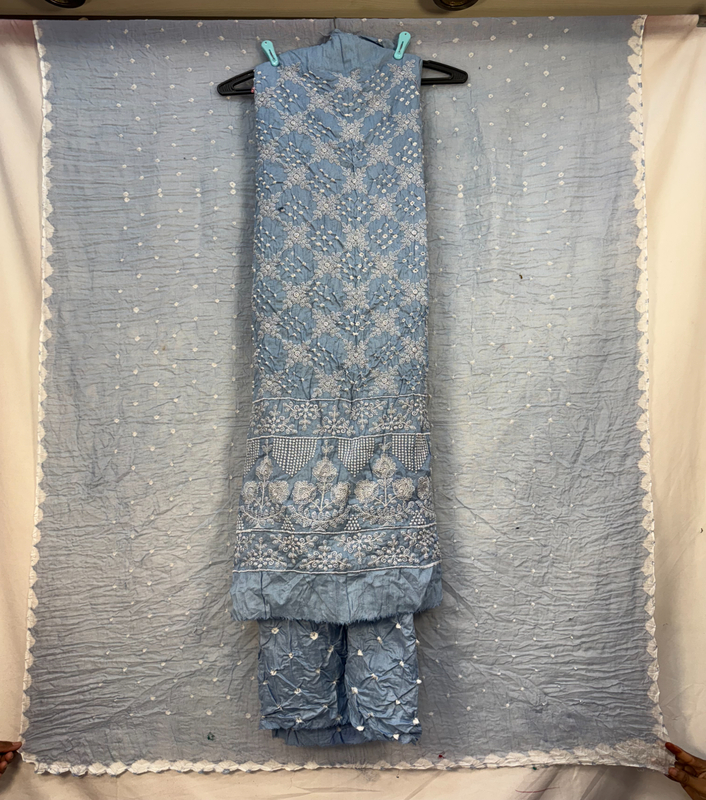 Kala Sanskruti All Over Aqua Color Heavy Cotton Satin Bandhani Dress 2.5 M (Each Piece) Elegant Traditional Wear Dress Material for Women