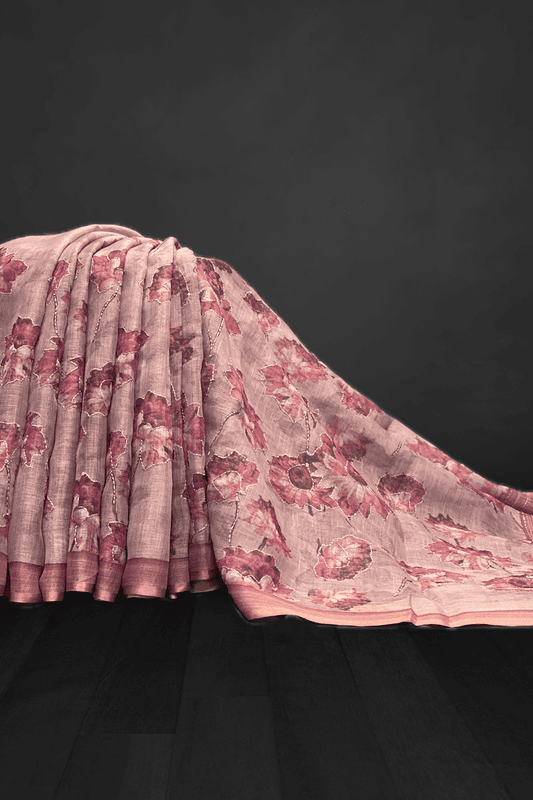 Madavi - The Linen Cotton Saree in Kantha Work 18539