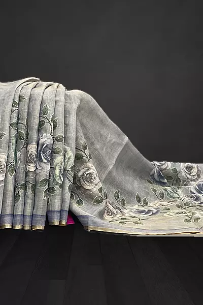Madavi – The Linen Cotton Saree in Kantha Work 19239