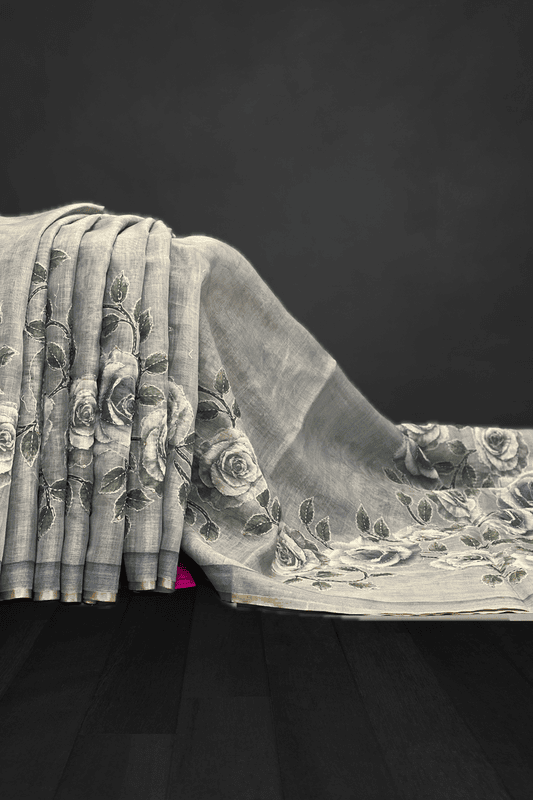 Madavi – The Linen Cotton Saree in Kantha Work 19239