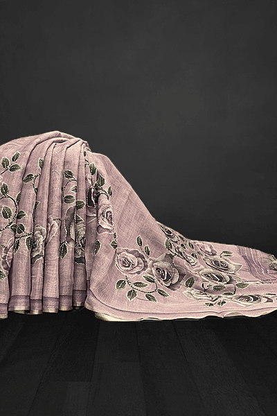 Madavi - The Linen Cotton Saree in Kantha Work 20506