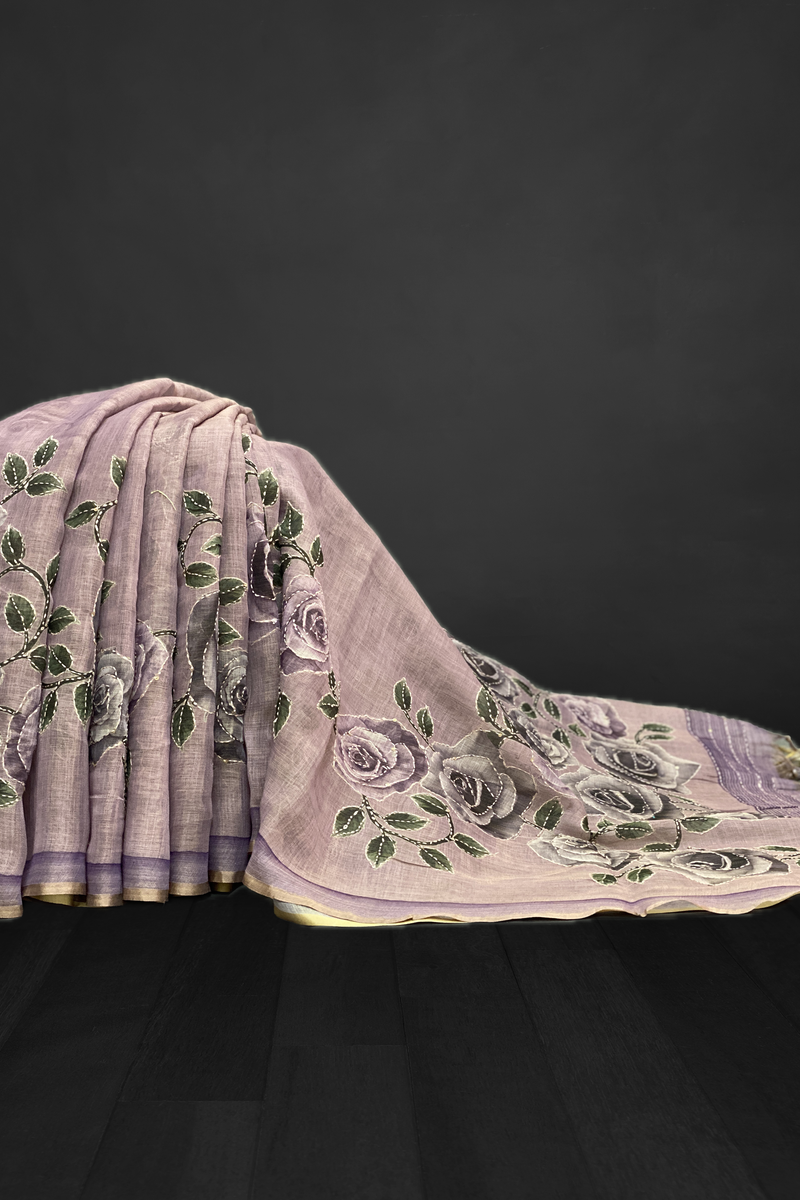 Madavi - The Linen Cotton Saree in Kantha Work 20506