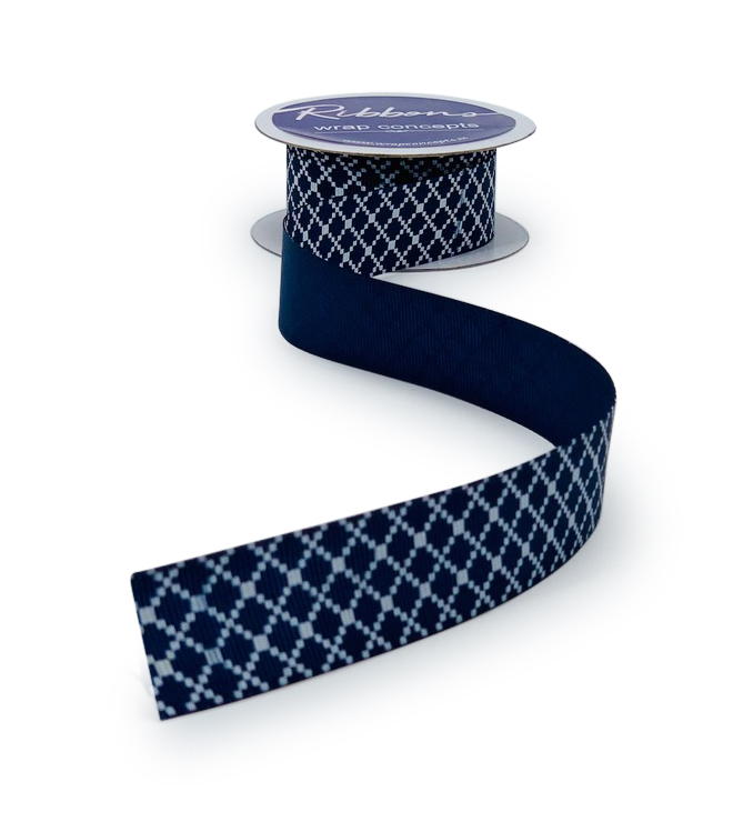 Navy Blue & White Lattice Ribbon