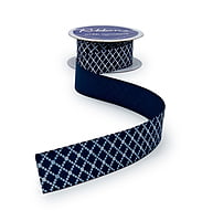 Navy Blue & White Lattice Ribbon