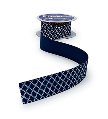 Navy Blue & White Lattice Ribbon