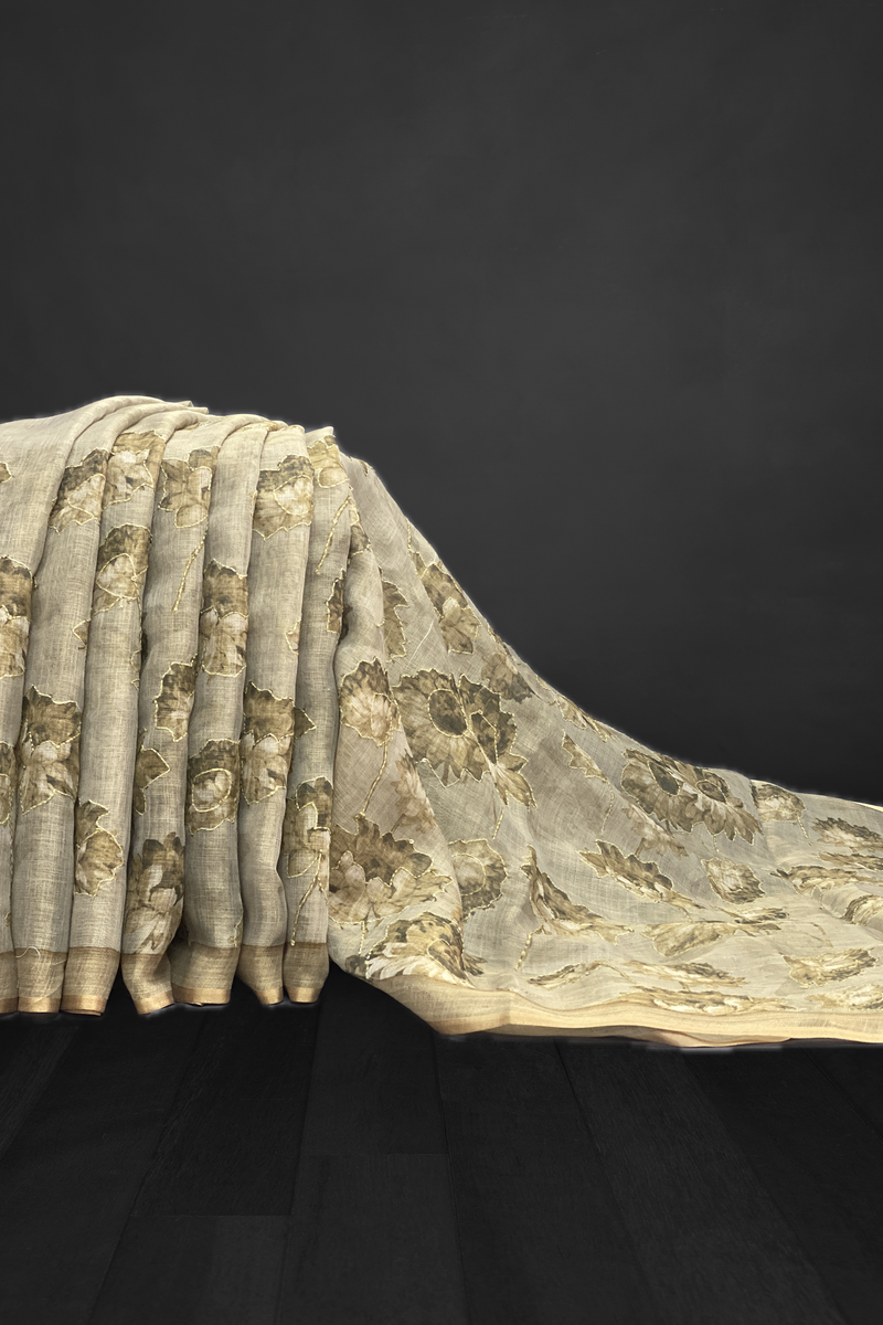 Madavi - The Linen Cotton Saree in Kantha Work 18537
