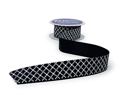 Navy Blue & White Lattice Ribbon