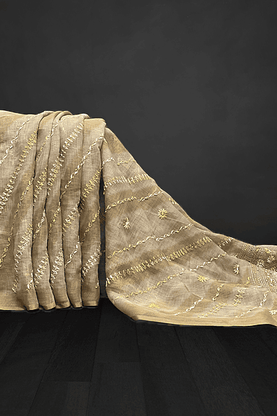 Madavi - The Linen Cotton Saree in Chain Knot 19413