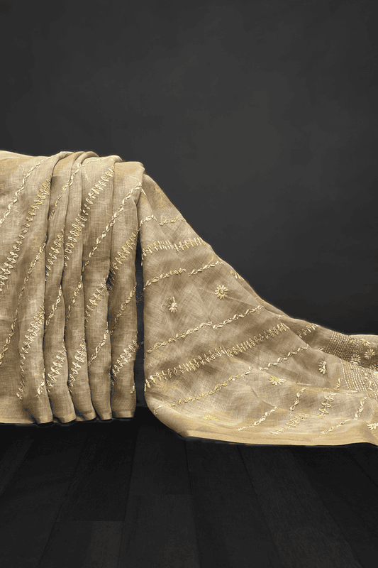 Madavi - The Linen Cotton Saree in Chain Knot 19413