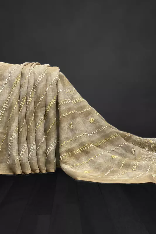 Madavi - The Linen Cotton Saree in Chain Knot 19413