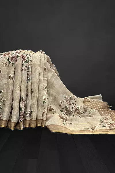 Madavi - The Linen Cotton Saree in Kantha Work 18561