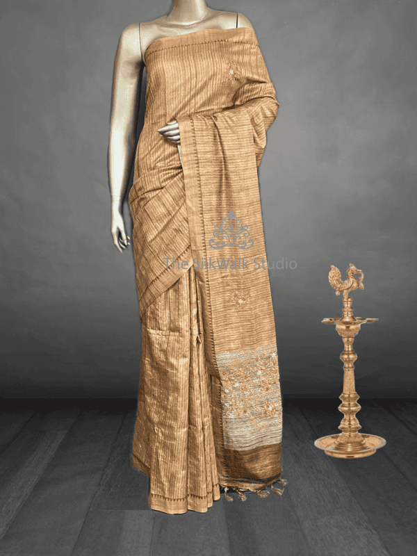 Saanvi - The Dupion Tussar Saree with Temple Border 18096