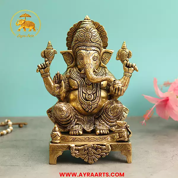 Brass Ganesha Idol - 9 Inch Height