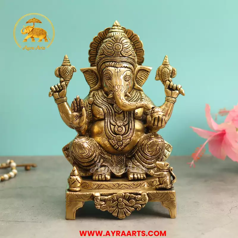 Brass Ganesha Idol - 9 Inch Height