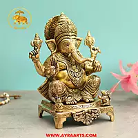 Brass Ganesha Idol - 9 Inch Height