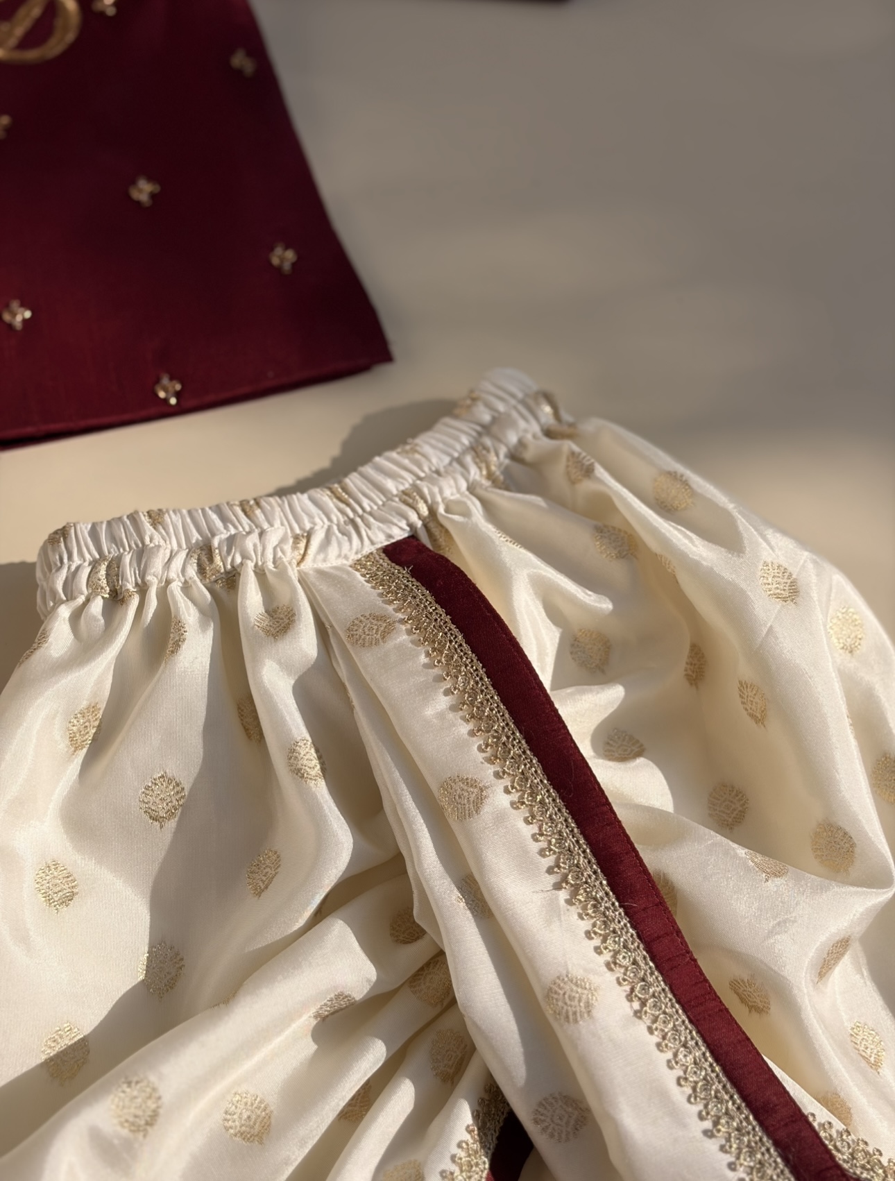 Rusty Red Custom Alphabet Hand Embroidered Silk Dhoti Set