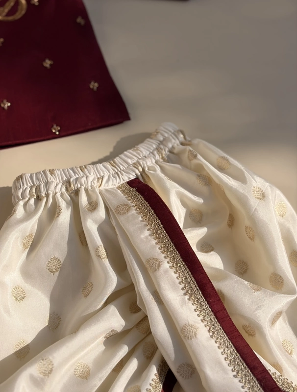Rusty Red Custom Alphabet Hand Embroidered Silk Dhoti Set