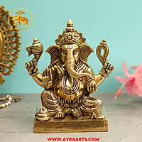 Brass Ganesha Idol - 8.5 Inch Height