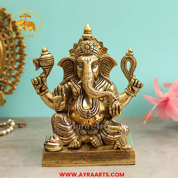 Brass Ganesha Idol - 8.5 Inch Height
