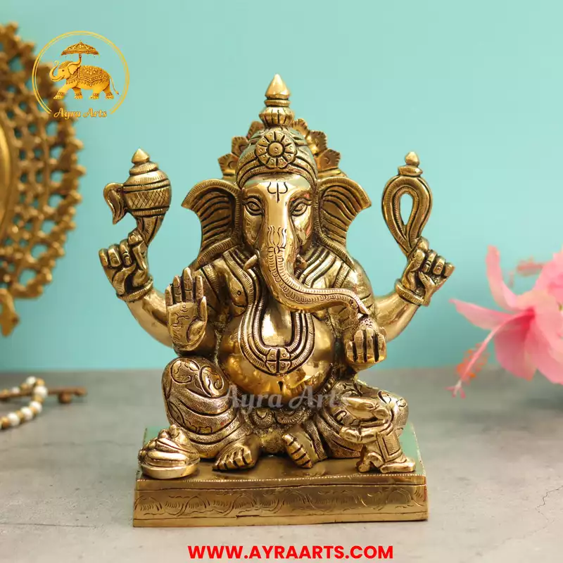 Brass Ganesha Idol - 8.5 Inch Height