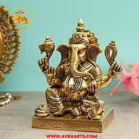 Brass Ganesha Idol - 8.5 Inch Height