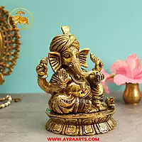Brass Ganesha Idol - 8 Inch Height