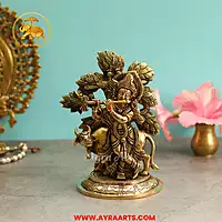 Brass Cow Krishna With Tree - 6.5 Inch Height