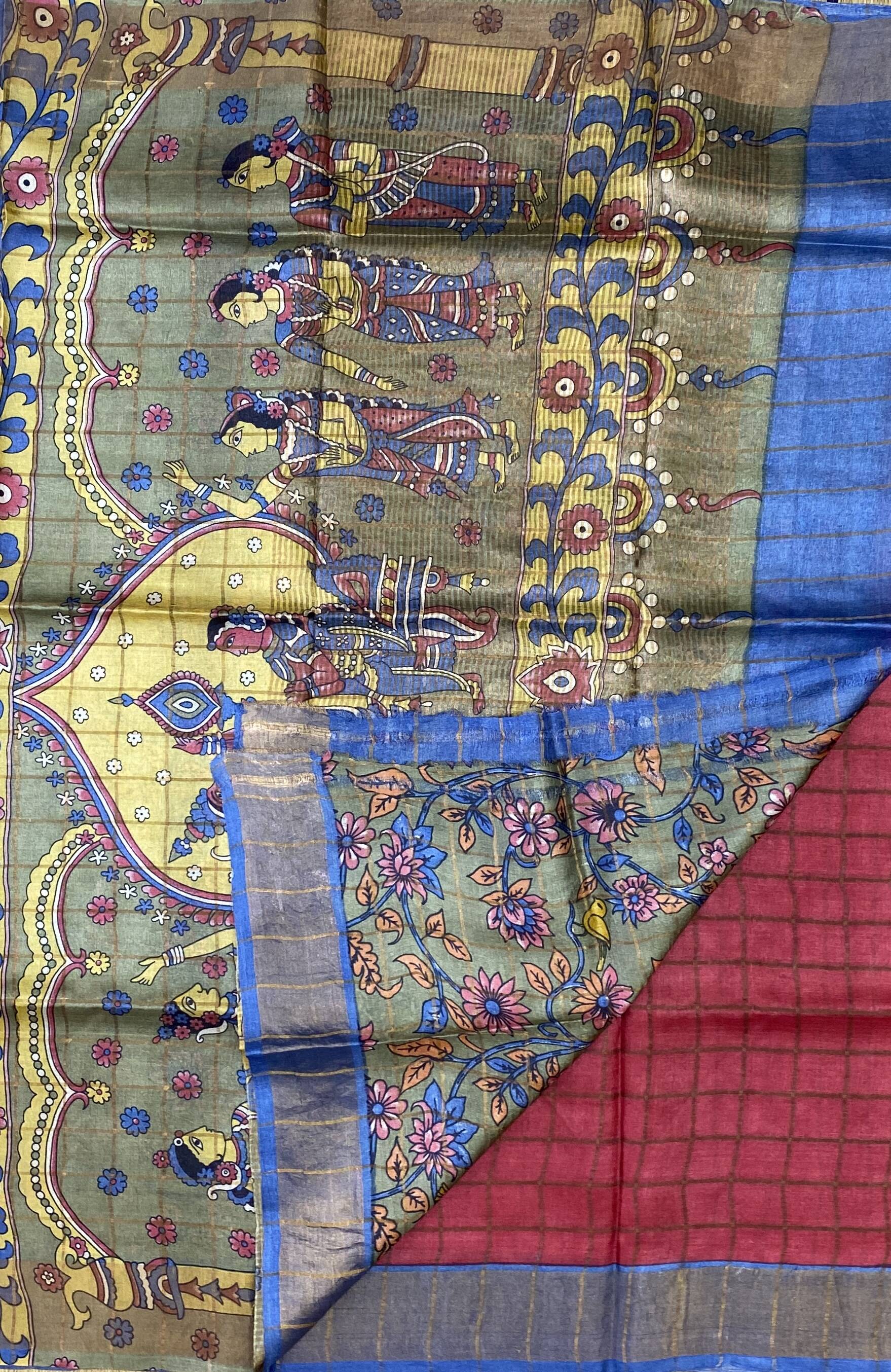 Brindha - Kattam Pure Tussar Silk Sarees Kalamkari Edition SWS2
