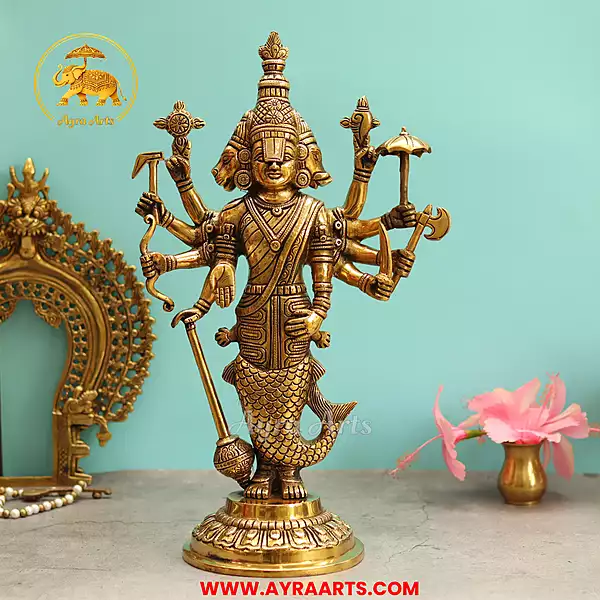 Brass Vishnu In Dhashavatharam Depiction In Single Idol - 17 Inch Height