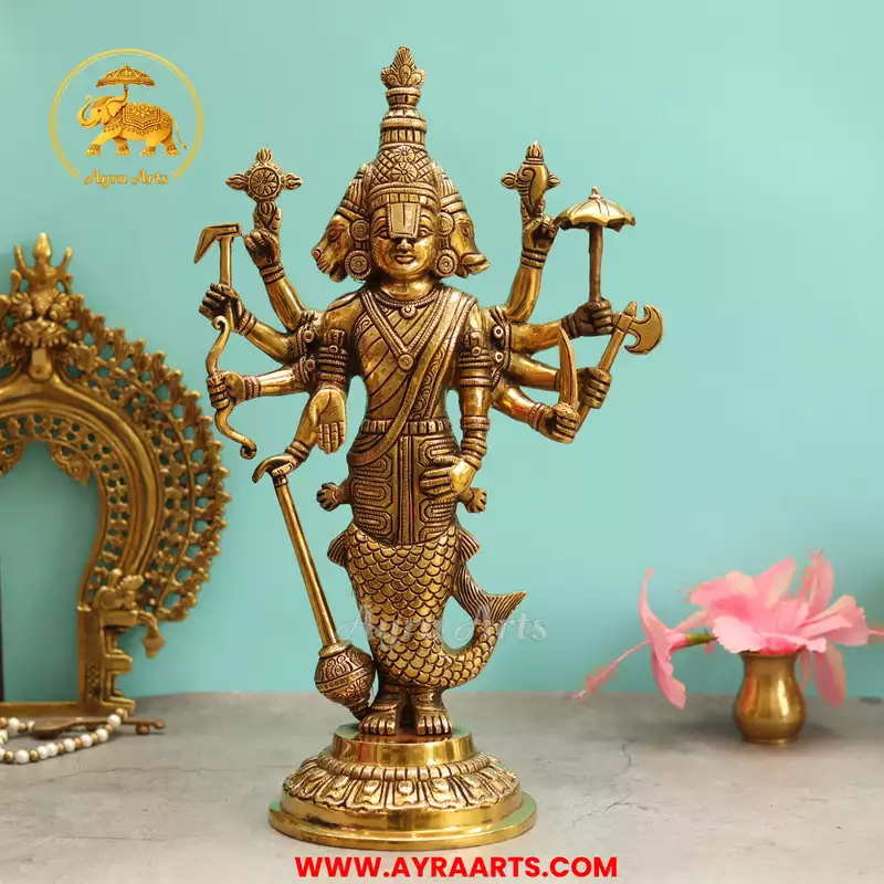Brass Vishnu In Dhashavatharam Depiction In Single Idol - 17 Inch Height