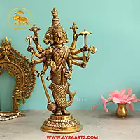 Brass Vishnu In Dhashavatharam Depiction In Single Idol - 17 Inch Height