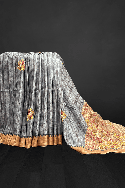 Saanvi - The Dupion Tussar Saree with Temple Border 18099