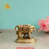 Brass Lakshmi Ganesha Engraved Cow And Calf - 4.5 Inch Height