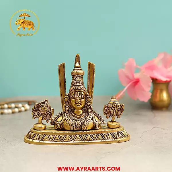Brass Shank Chakra Namah Tirupati Balaji Home Decor Gifting - 5.5 Inch Height