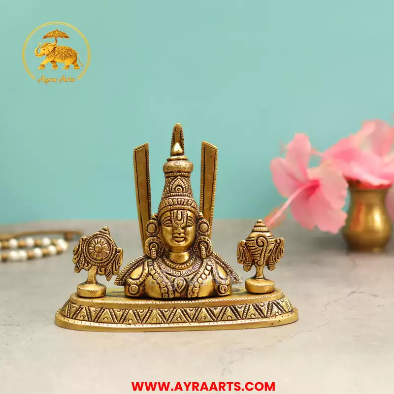 Brass Shank Chakra Namah Tirupati Balaji Home Decor Gifting - 5.5 Inch Height
