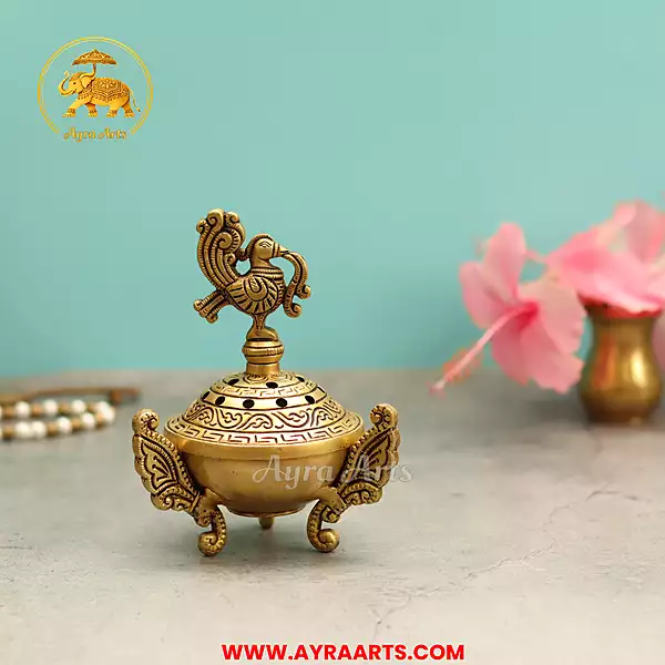 Brass Chidiya Peacock Dhoop dani - 5.5 Inch Height