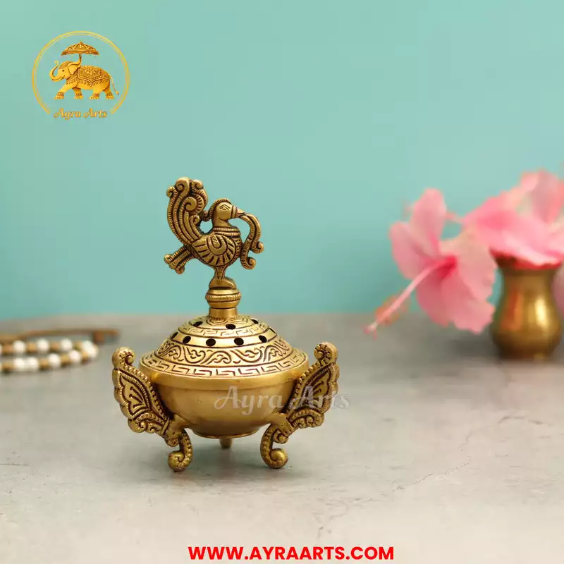 Brass Chidiya Peacock Dhoop dani - 5.5 Inch Height