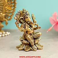 Brass Ganesha Sitting On Lotus - 5.5 Inch Height