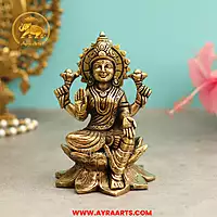 Brass Lakshmi Sitting On Lotus - 5.5 Inch Height