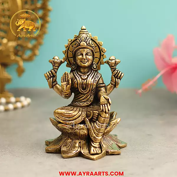 Brass Lakshmi Sitting On Lotus - 5.5 Inch Height