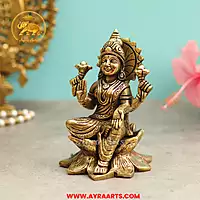 Brass Lakshmi Sitting On Lotus - 5.5 Inch Height