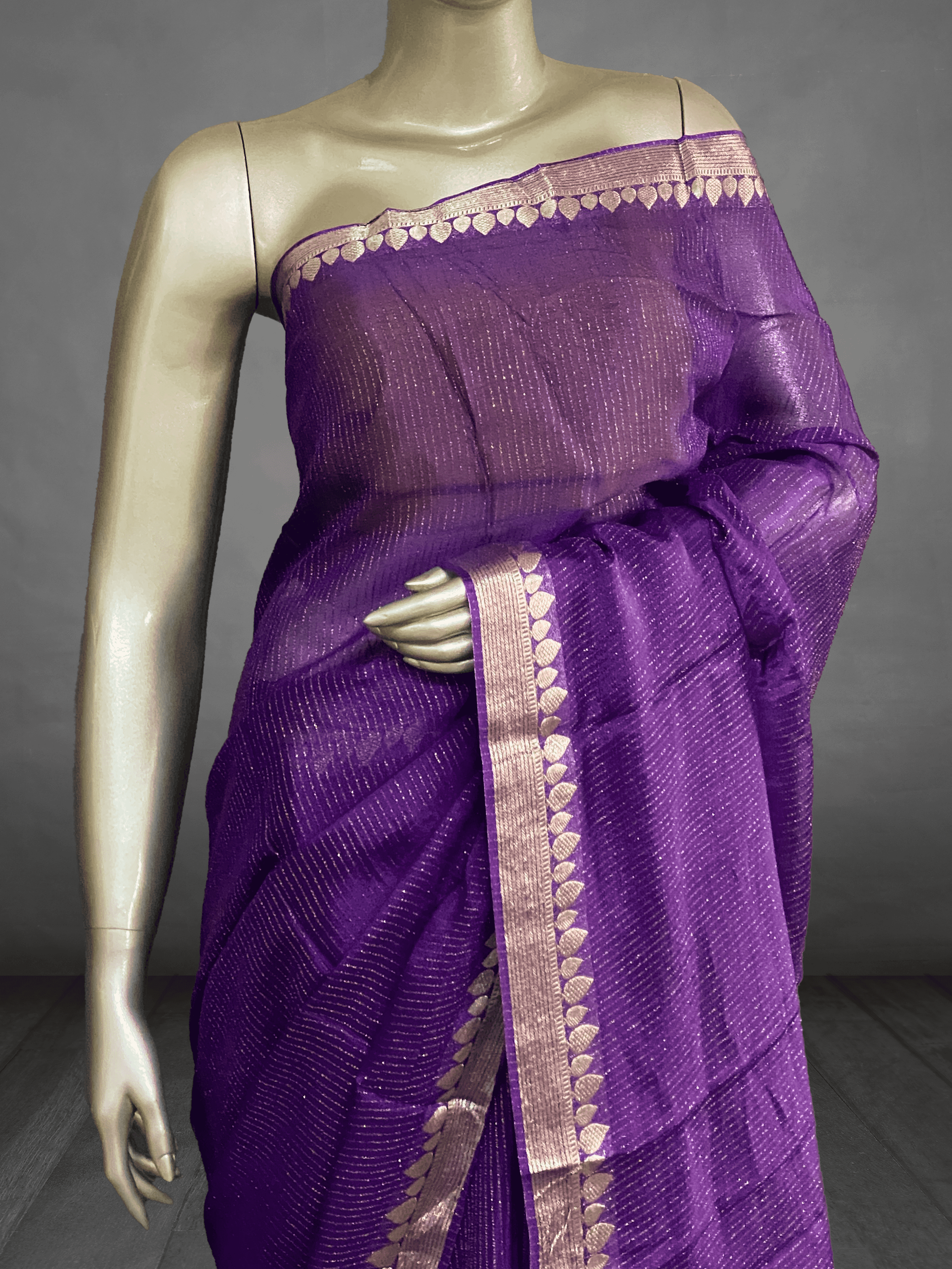 Mugdha - Simple Chiffon Sarees with Small Border (Leaves) 17662
