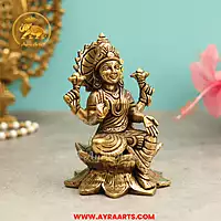 Brass Lakshmi Sitting On Lotus - 5.5 Inch Height